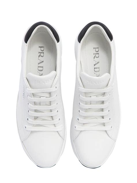 mens white sneakers prada|Prada white platform sneakers.